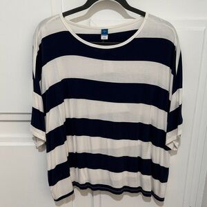 Old Navy Navy and Cream Striped Short Sleeve Tee